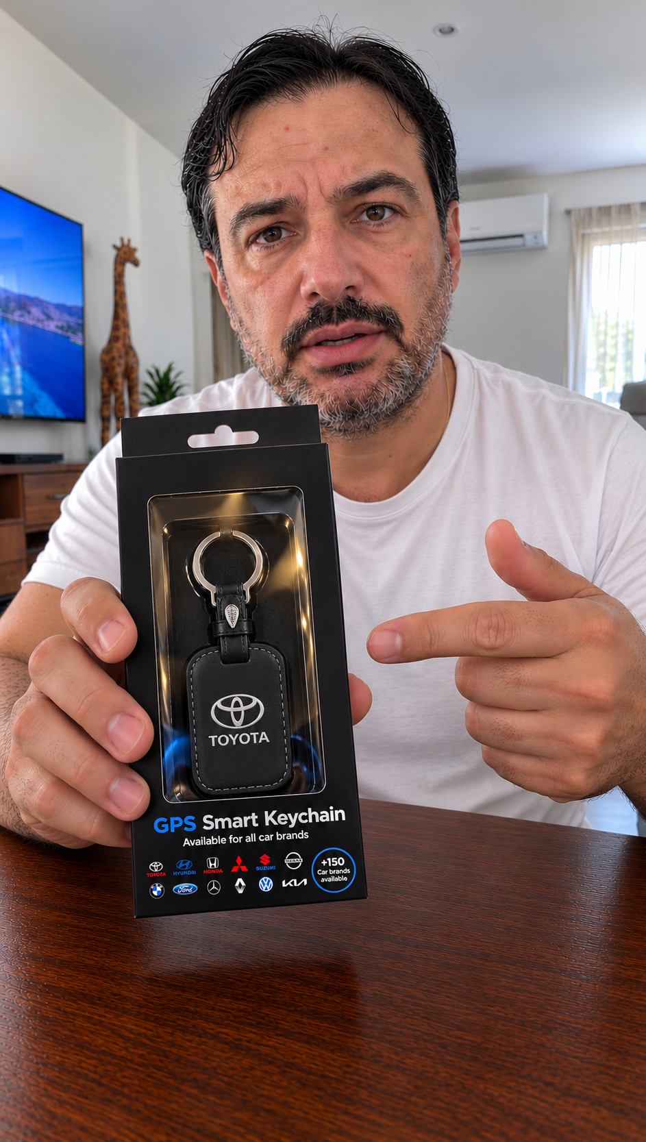 Customer showing the GPS Smart Keychain box